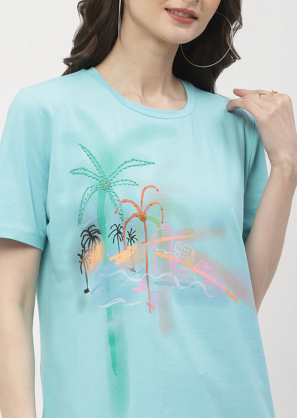 Madame Graphic Print Aqua Blue Regular T- Shirt - Image 7