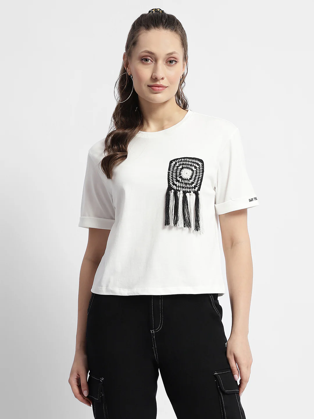 Madame Applique Pocket White Coloured T-Shirt - Image 3