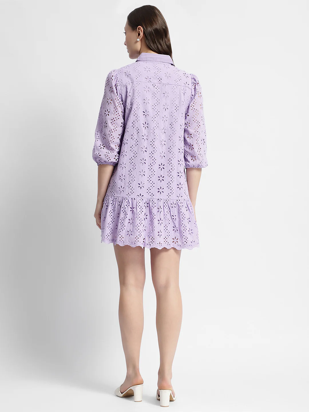 Madame Lilac Flared Hem Schiffli Mini Dress - Image 6
