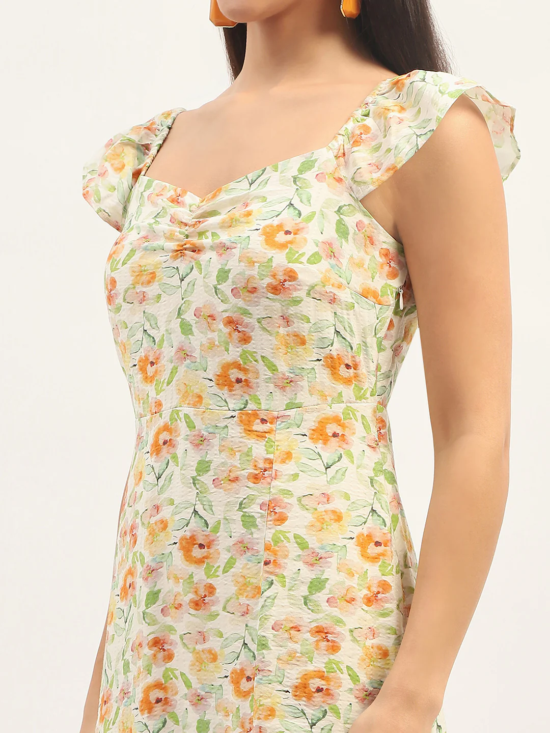 Madame Printed Front Slit Fit And Flare Ivory Dress - Image 7