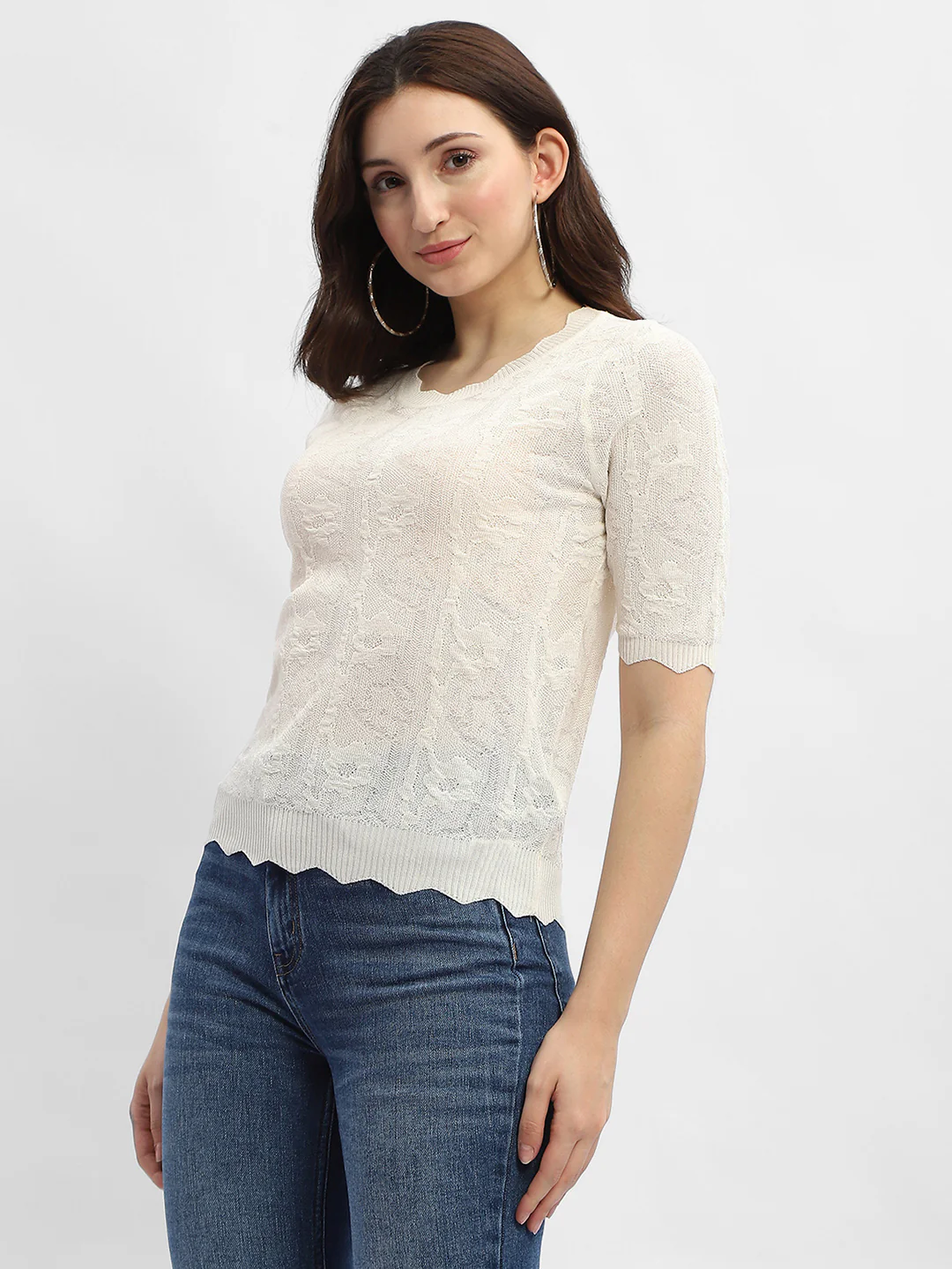 Madame Crinkled Beige Sheer Top - Image 4