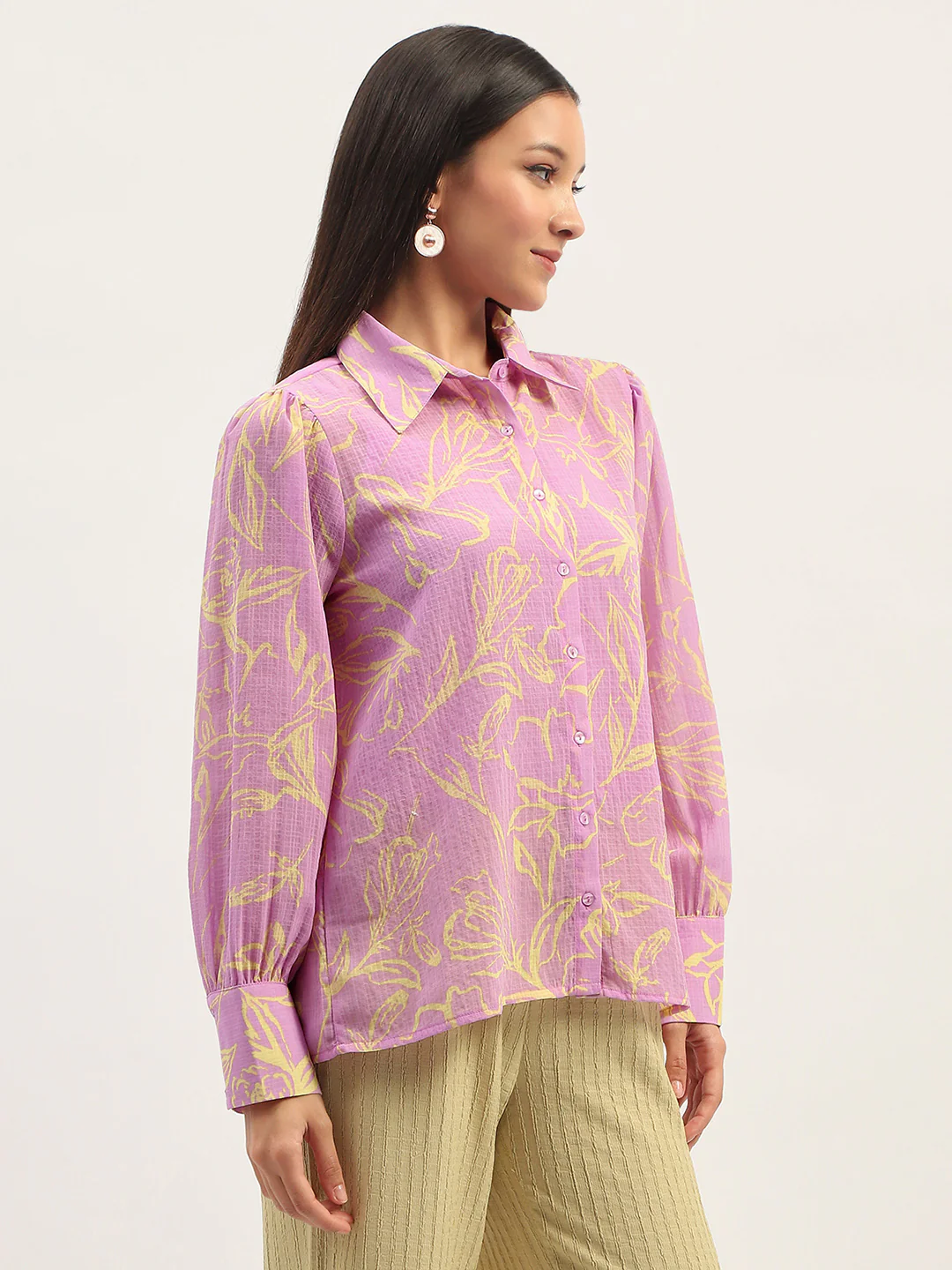 Madame Floral Print Bishop Sleeve Lilac Shirt - Image 4