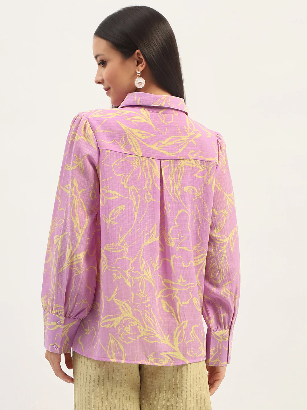 Madame Floral Print Bishop Sleeve Lilac Shirt - Image 6
