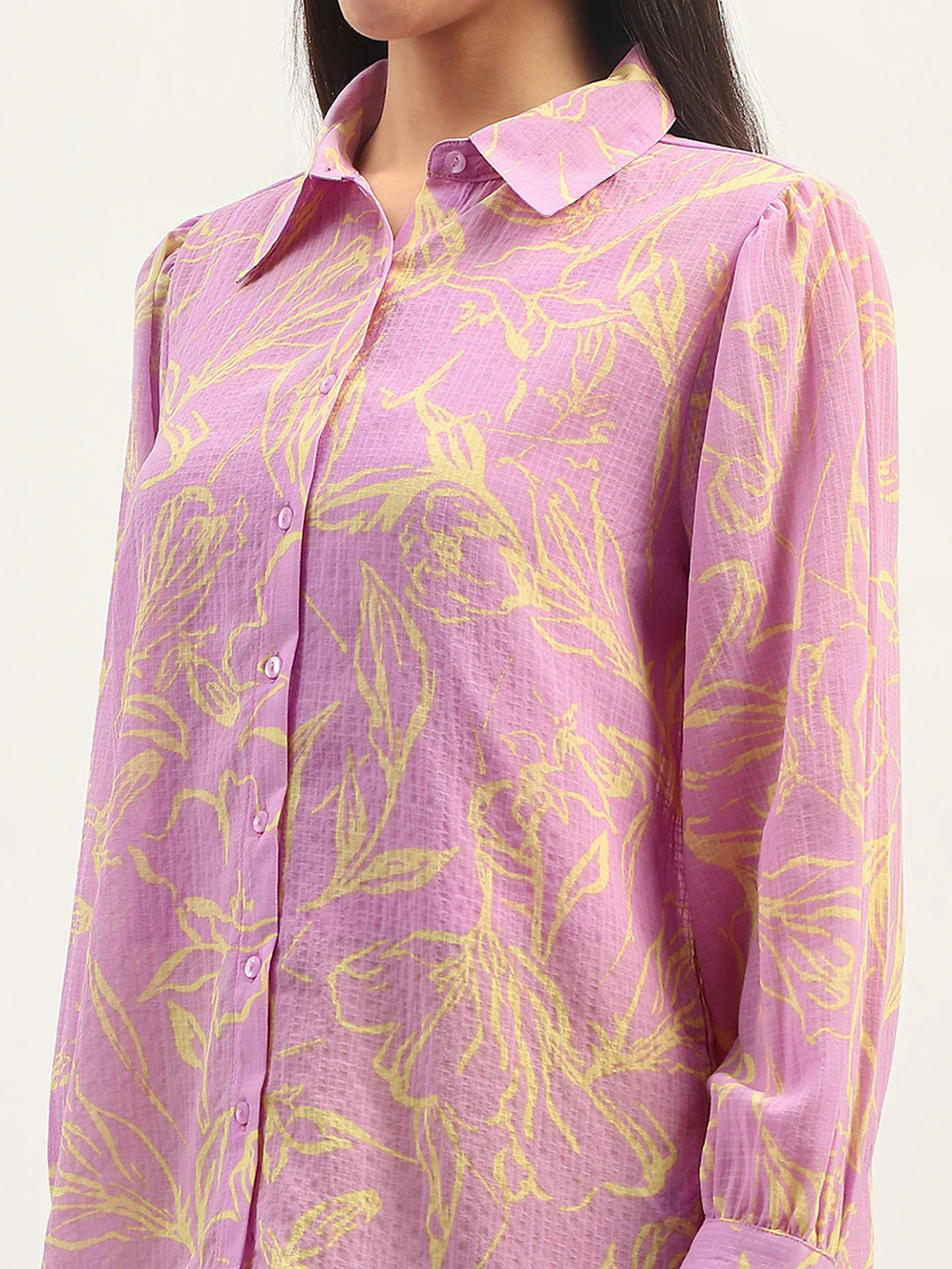 Madame Floral Print Bishop Sleeve Lilac Shirt - Image 7