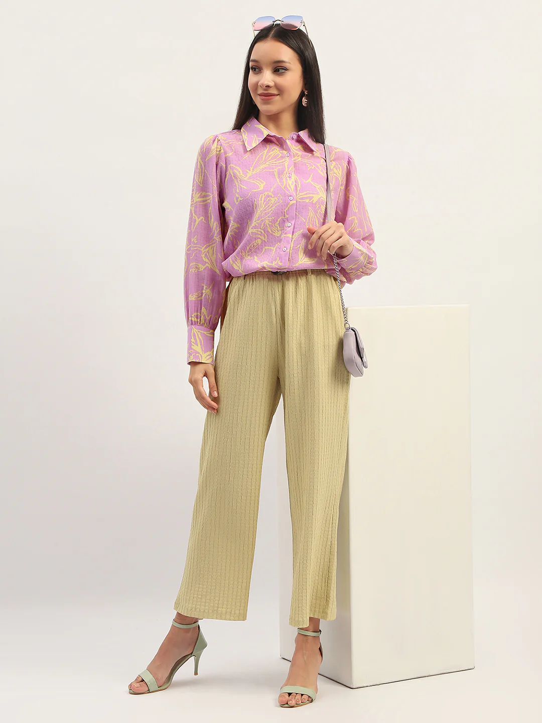 Madame Floral Print Bishop Sleeve Lilac Shirt - Image 8