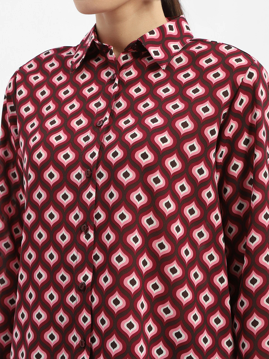 Madame Geometric Print Maroon Regular Shirt - Image 6