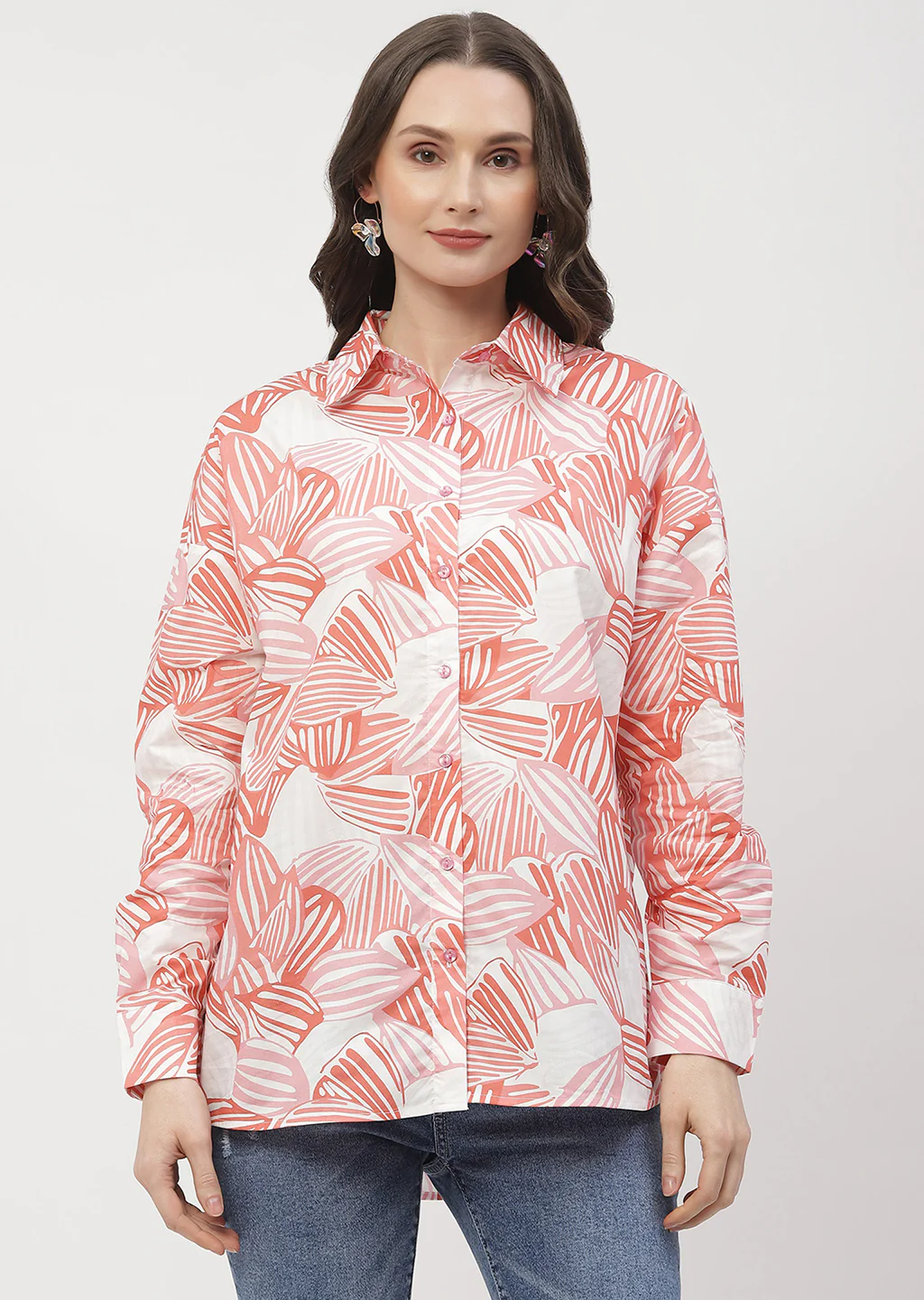 Madame Abstract Print Brick Orange Regular Shirt - Image 3