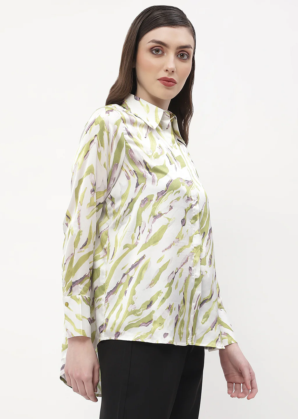 Madame Abstract Print Olive Green Regular Shirt - Image 3
