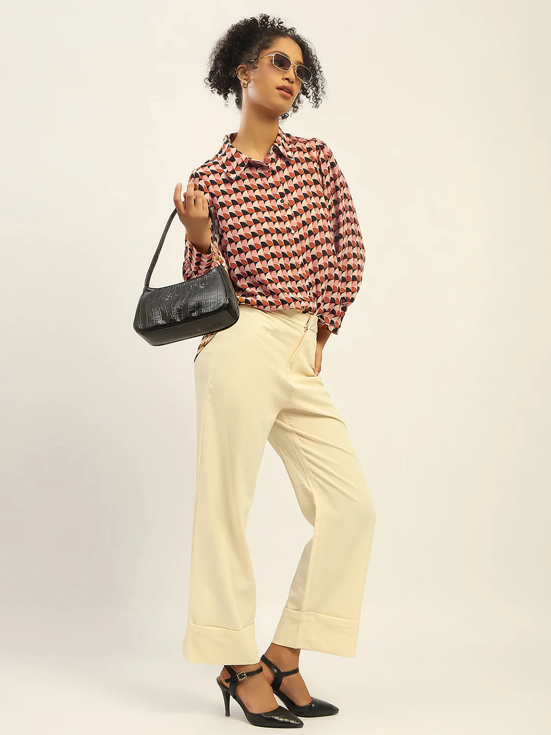 Madame Geometric Printed Rust And Brown Shirt - Image 2