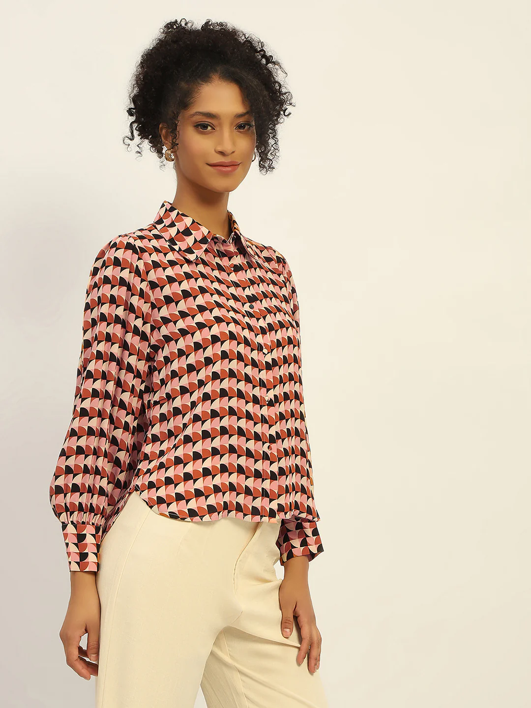 Madame Geometric Printed Rust And Brown Shirt - Image 3