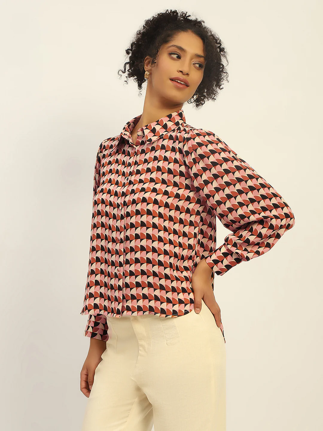 Madame Geometric Printed Rust And Brown Shirt - Image 4