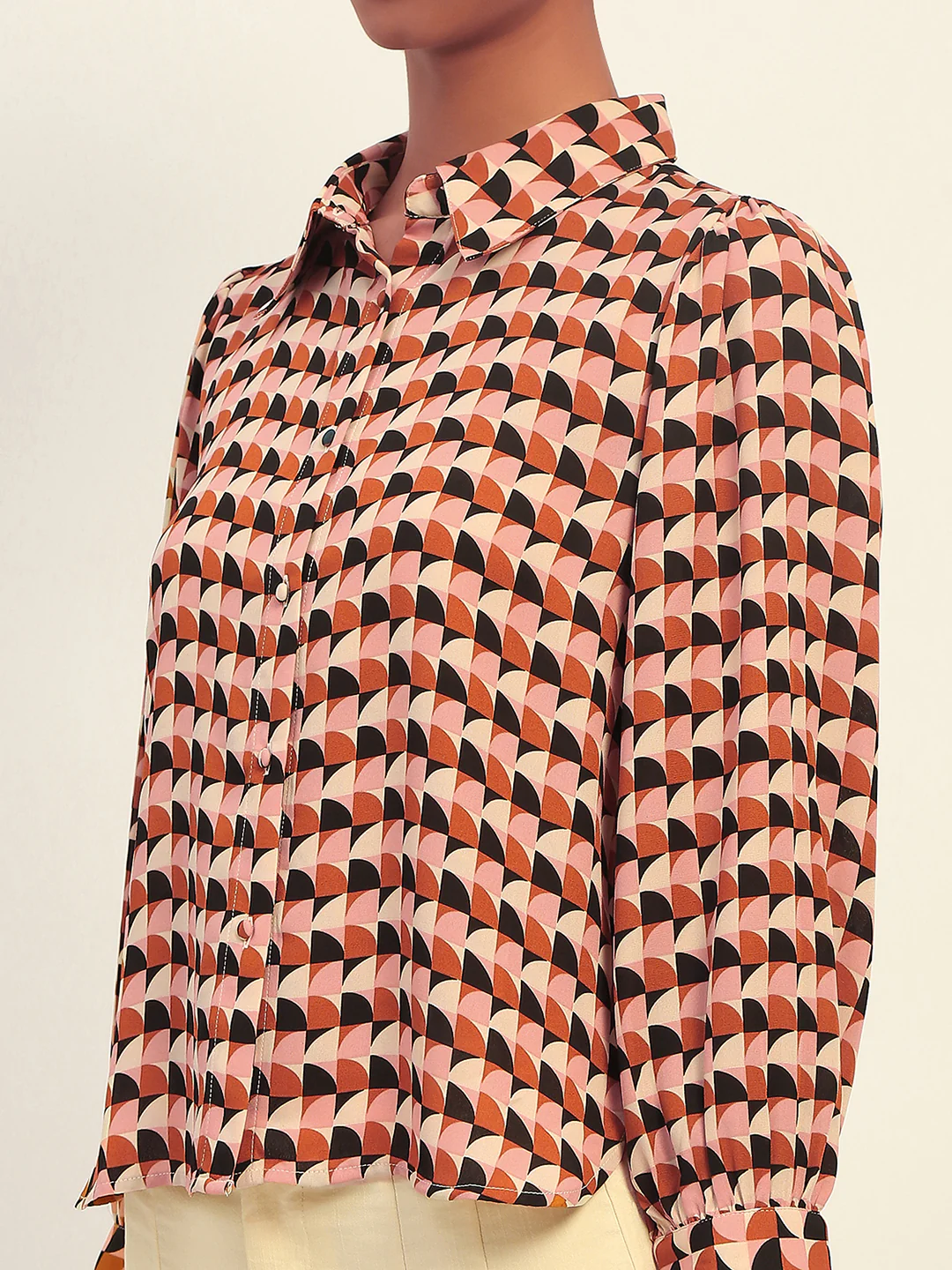 Madame Geometric Printed Rust And Brown Shirt - Image 6