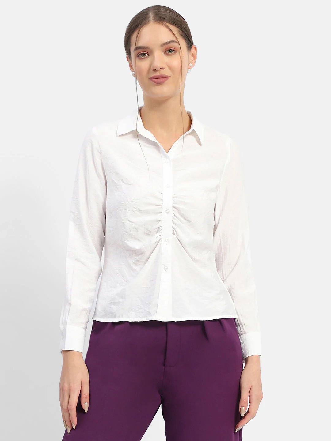 Madame Textured White Ruched Shirt - Image 4