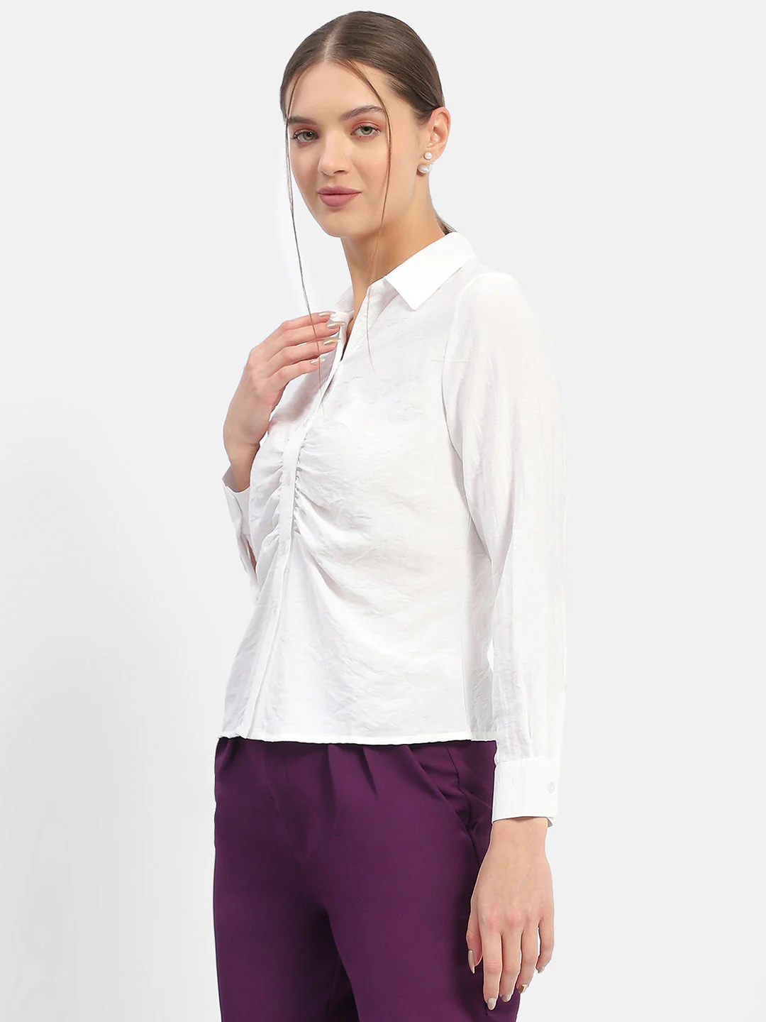 Madame Textured White Ruched Shirt - Image 5