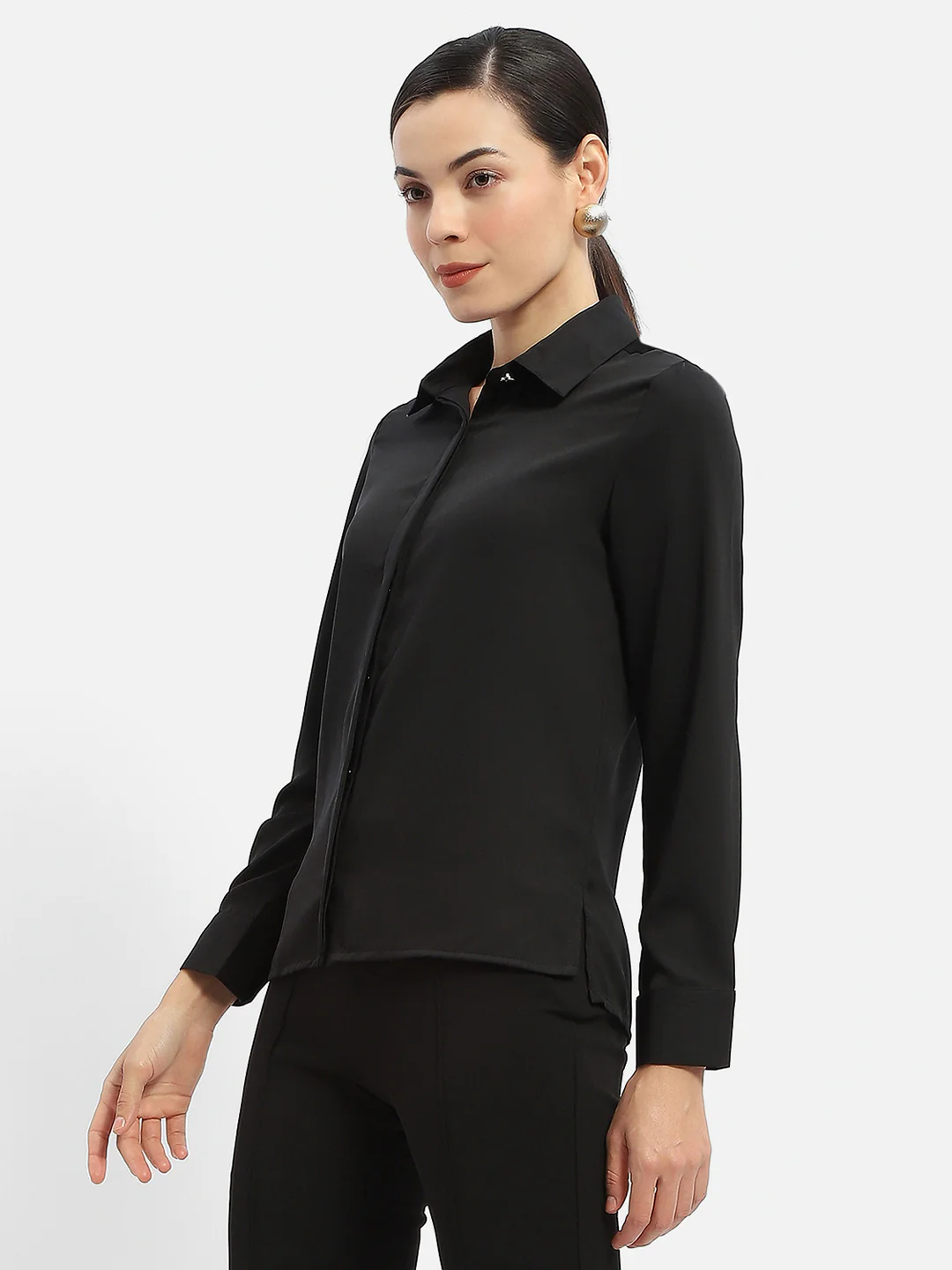 Madame Solid Black Regular Shirt - Image 4
