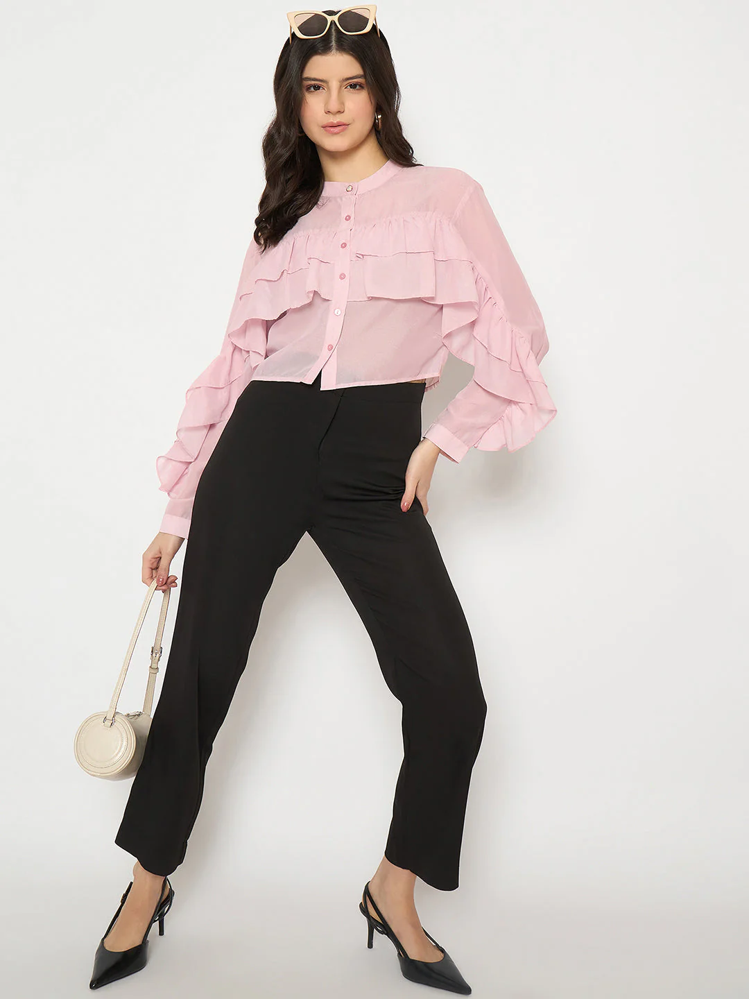 Madame Sheer Baby Pink Ruffle Top