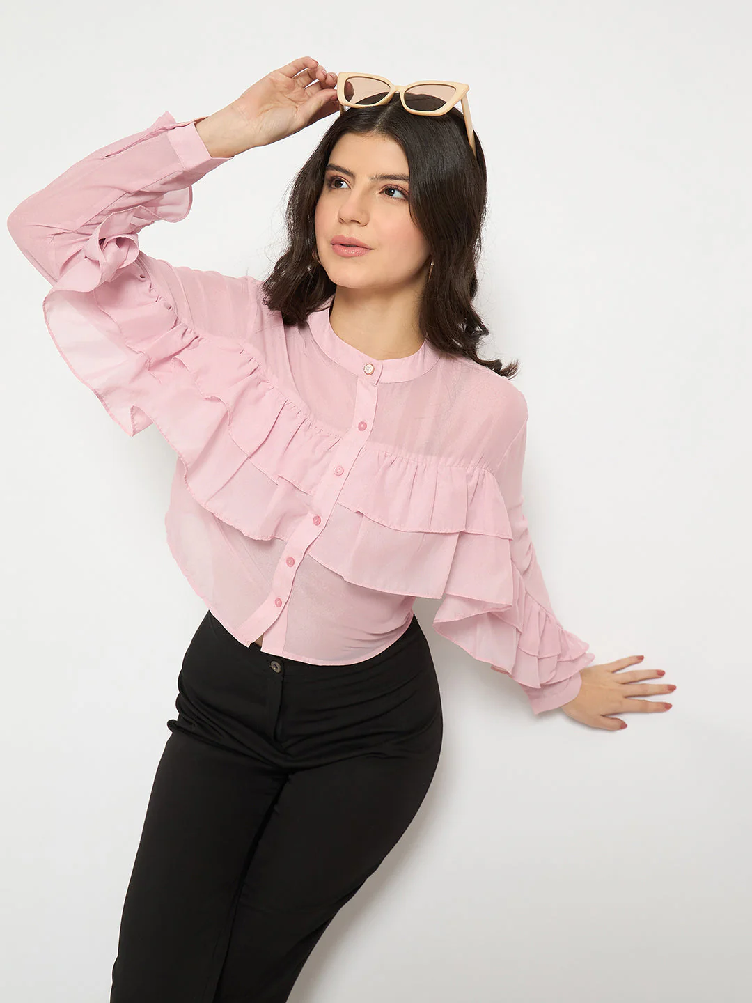 Madame Sheer Baby Pink Ruffle Top - Image 2