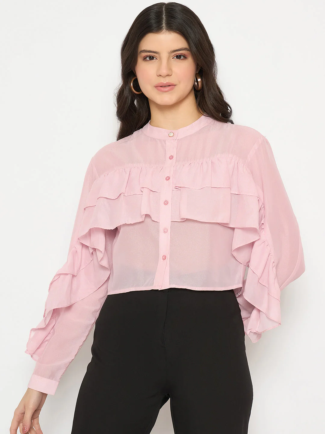 Madame Sheer Baby Pink Ruffle Top - Image 3