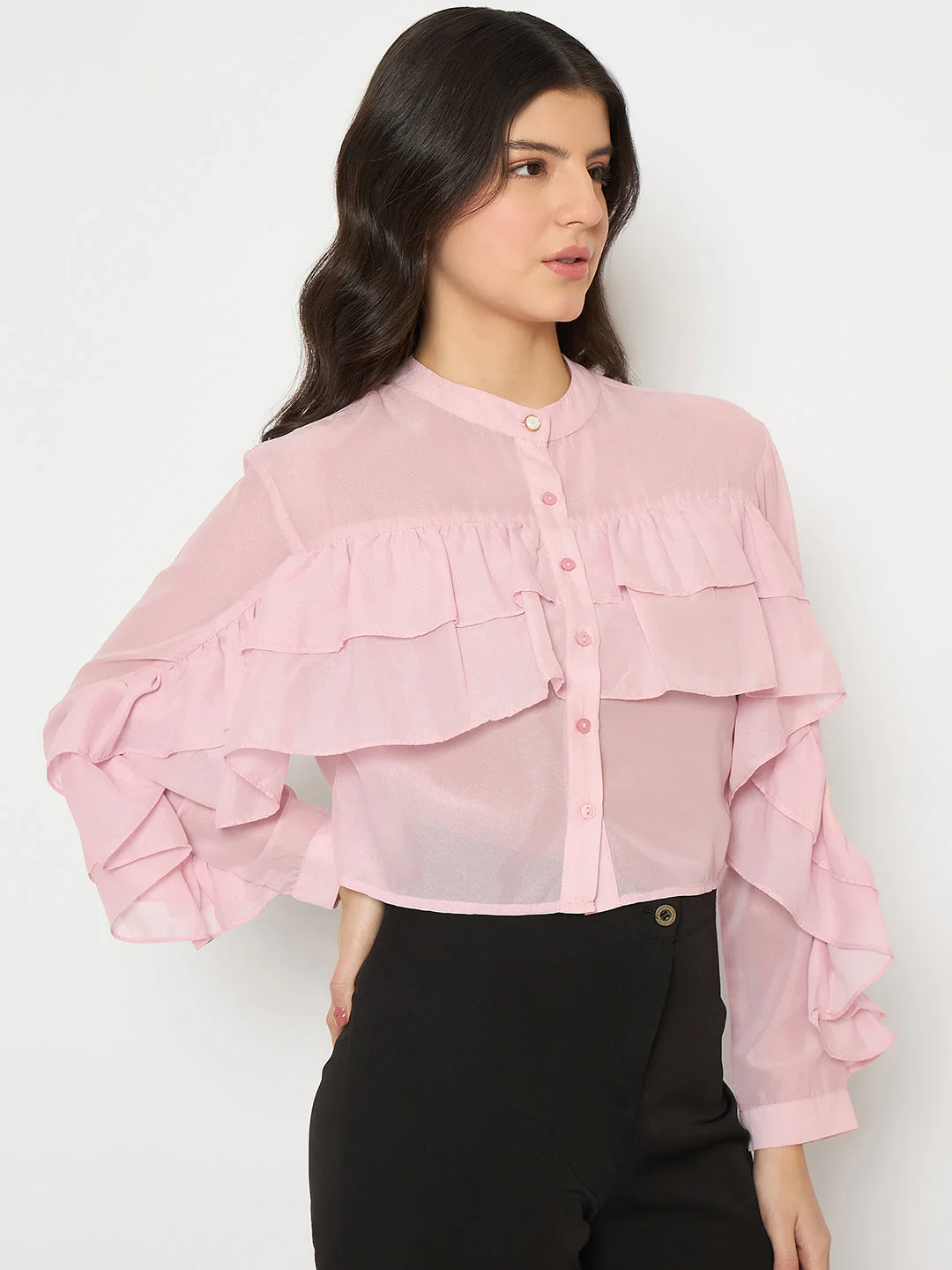 Madame Sheer Baby Pink Ruffle Top - Image 4