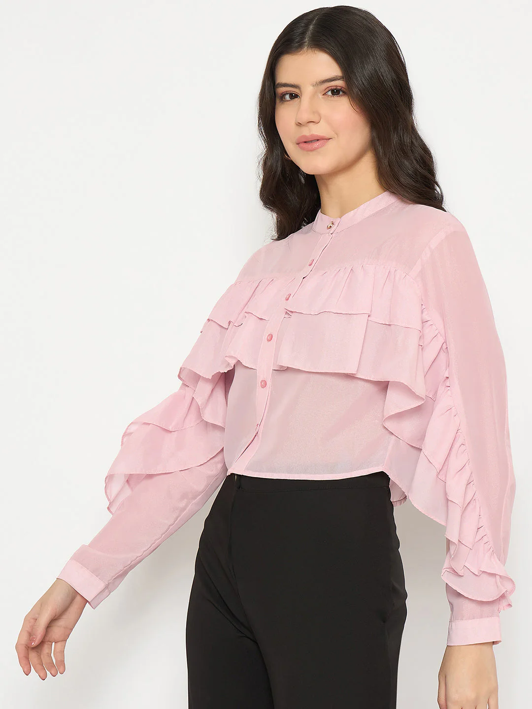 Madame Sheer Baby Pink Ruffle Top - Image 5