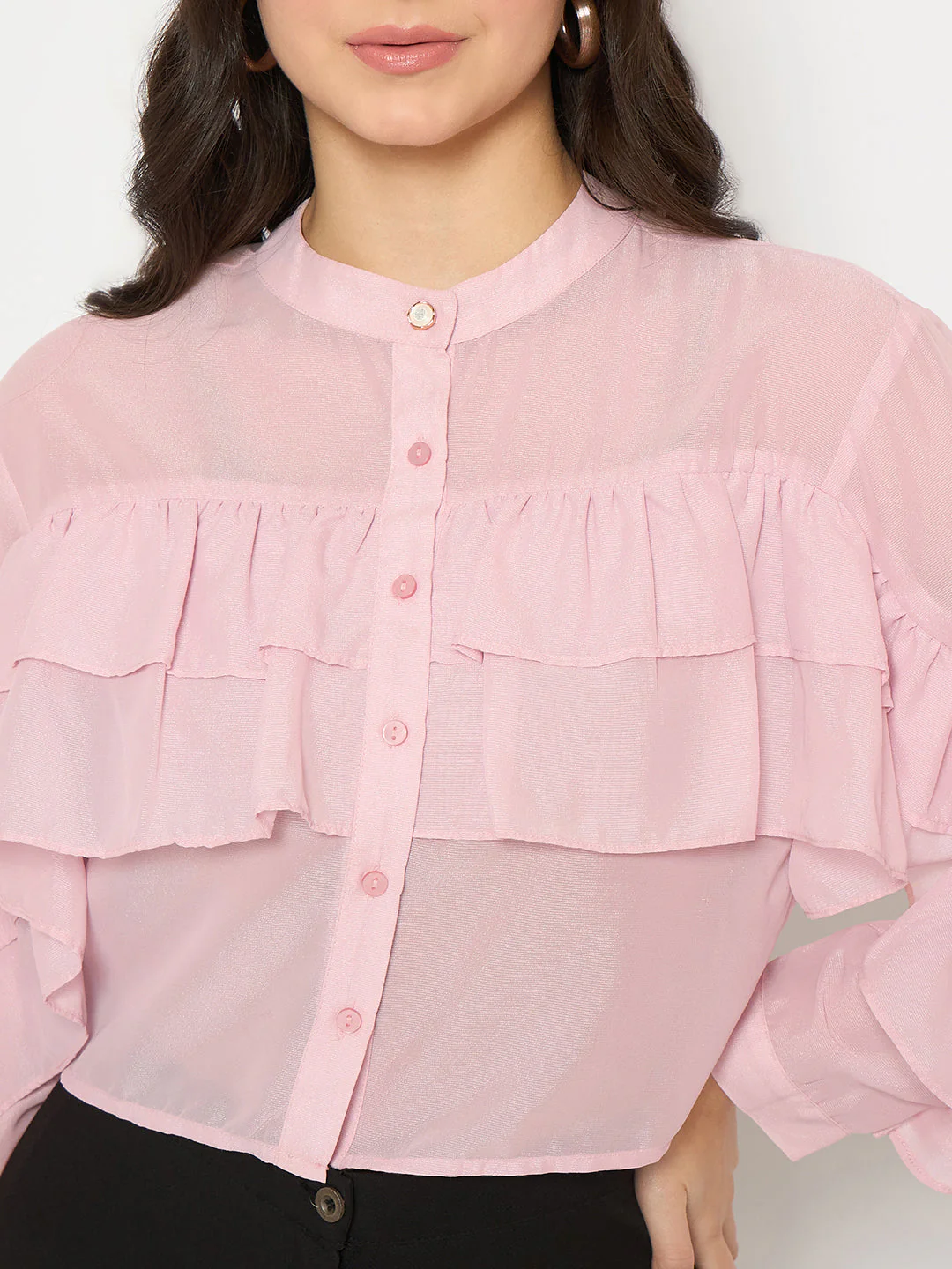 Madame Sheer Baby Pink Ruffle Top - Image 7