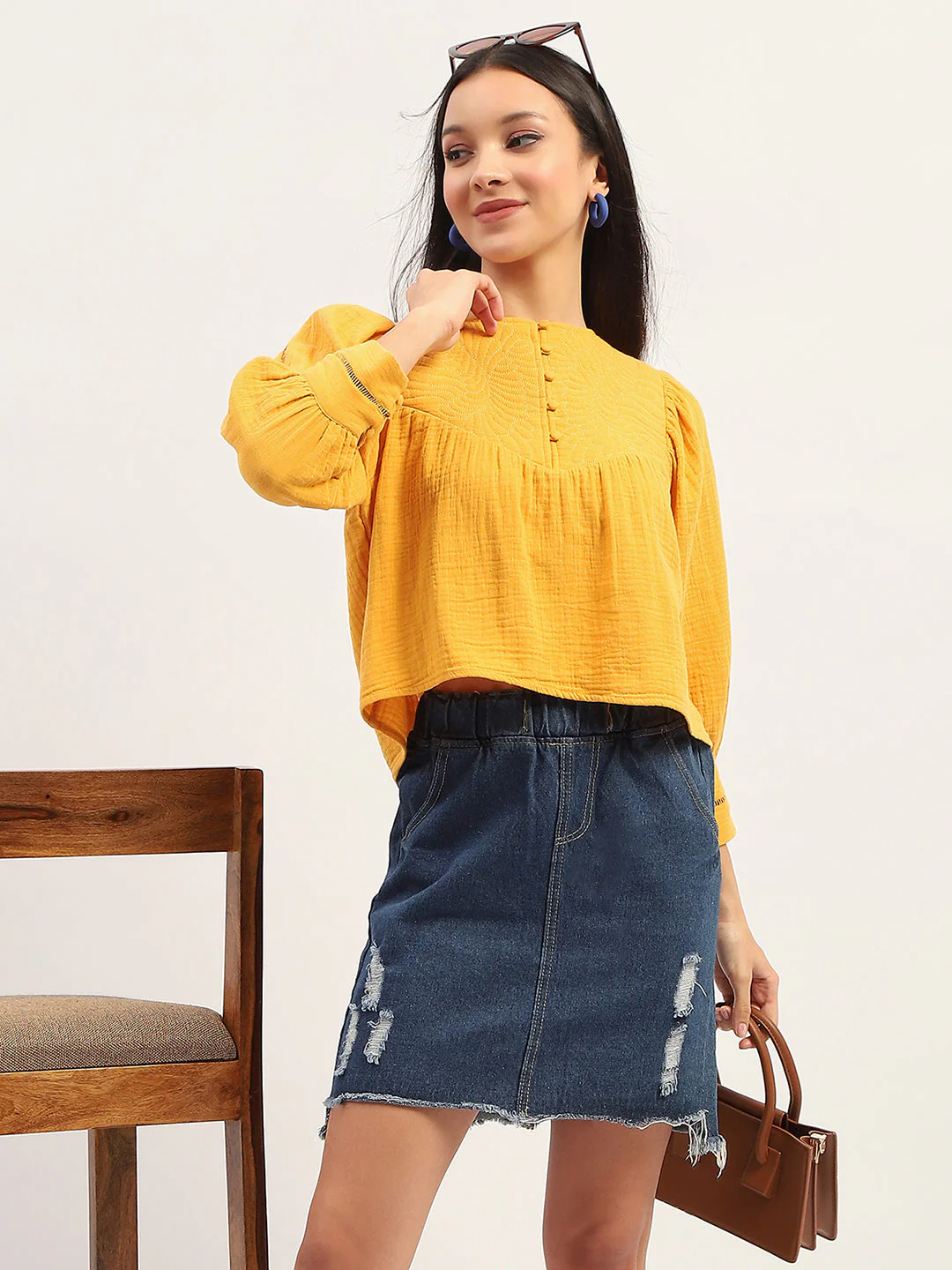 Madame Bishop Sleeve Mustard Yellow Top - Image 2