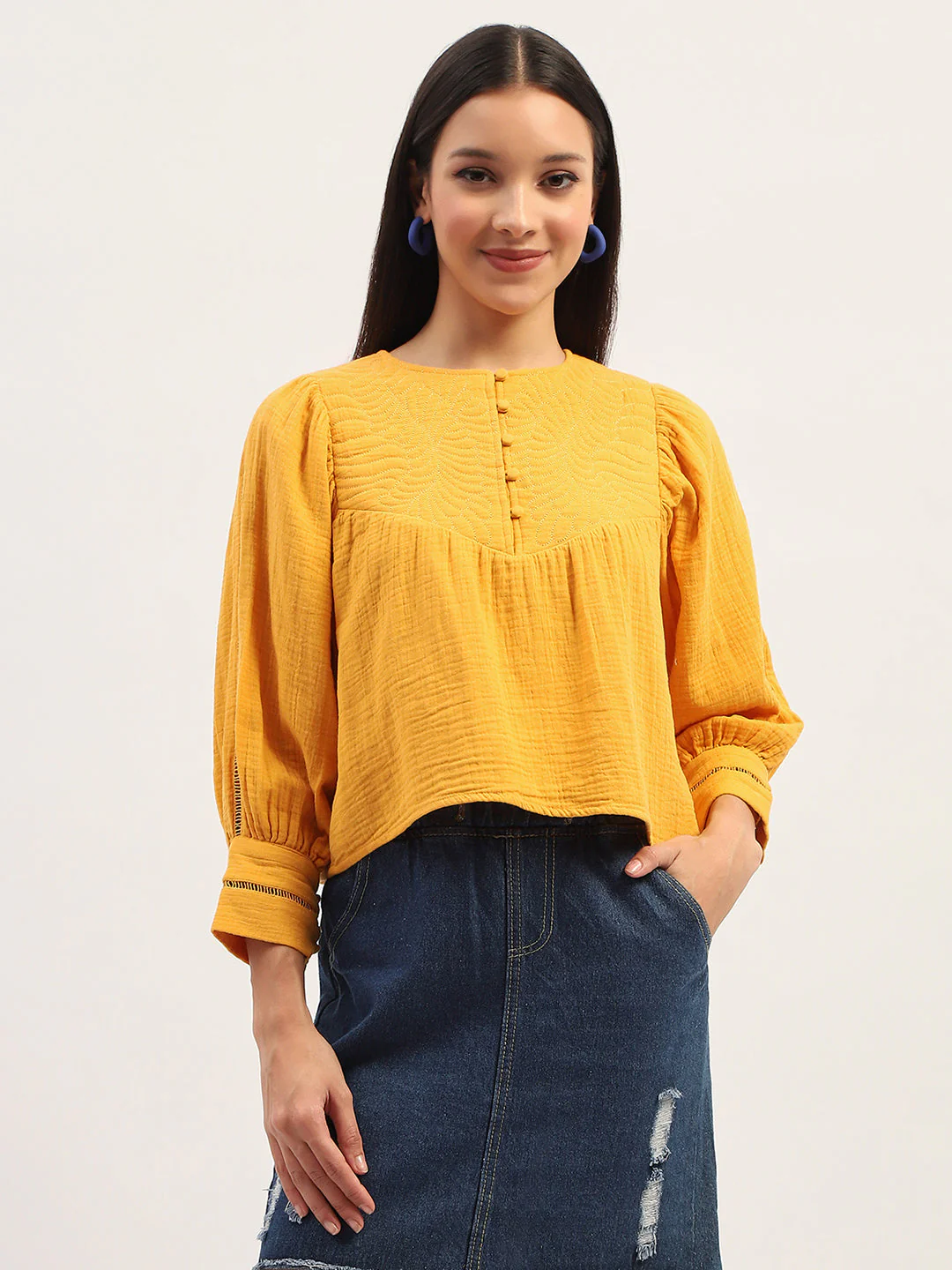 Madame Bishop Sleeve Mustard Yellow Top - Image 3