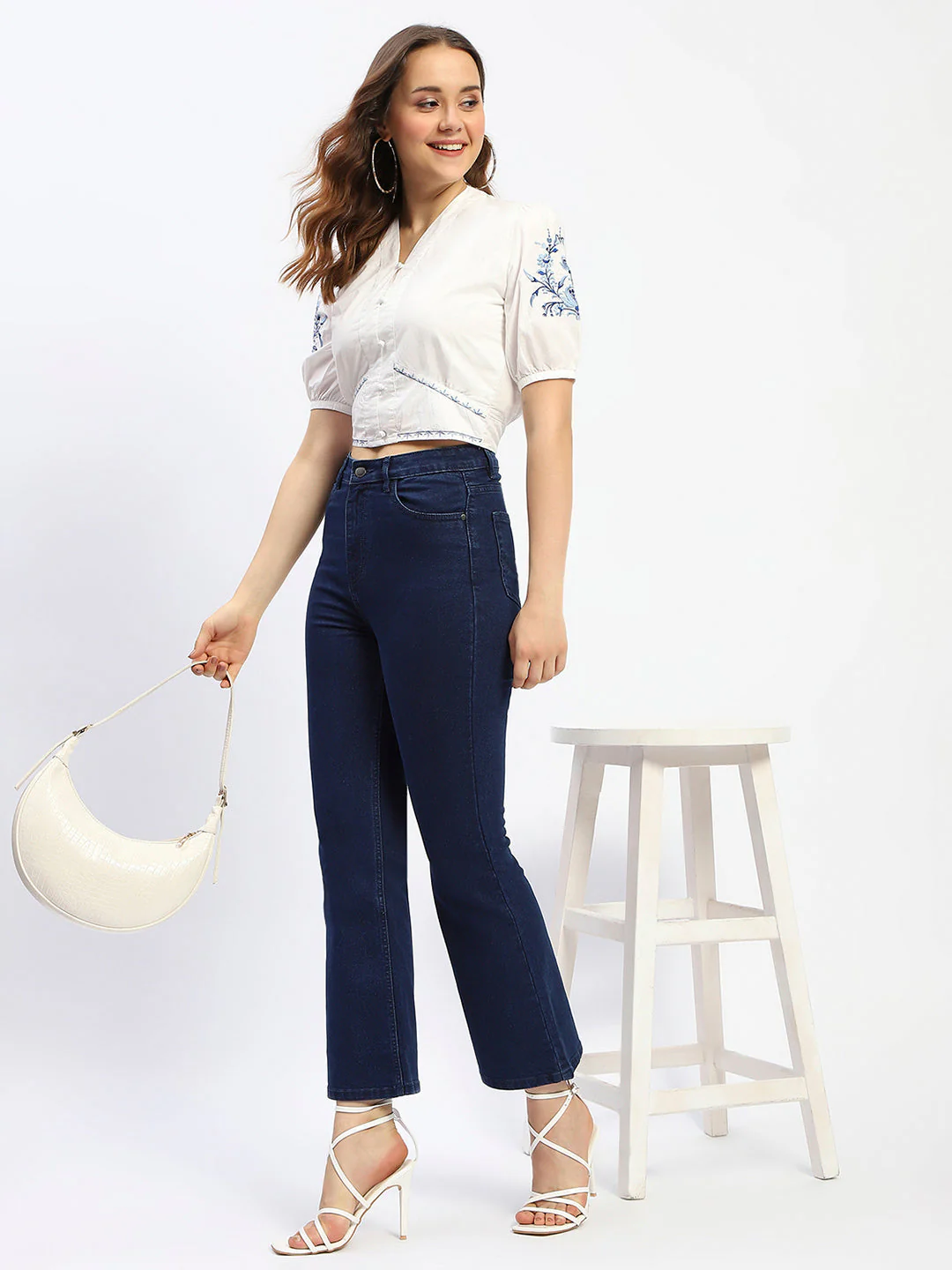 Madame Off-White Embroidered Cotton Crop Top - Image 2
