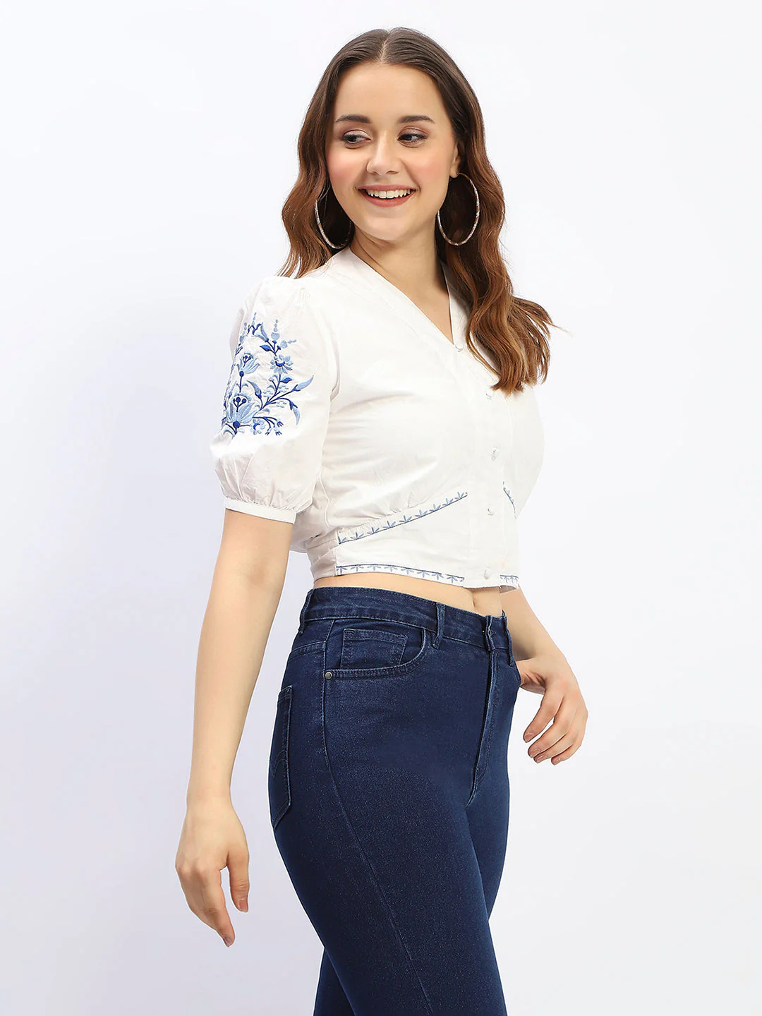 Madame Off-White Embroidered Cotton Crop Top - Image 4