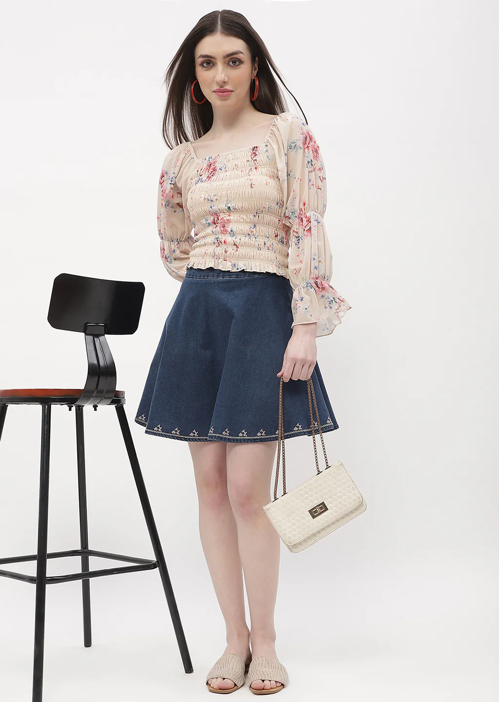 Madame Floral Beige Smocked Top - Image 2
