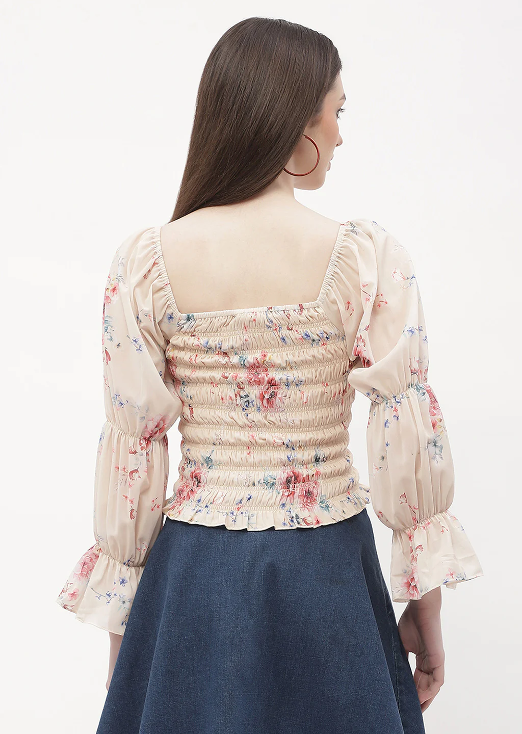 Madame Floral Beige Smocked Top - Image 5