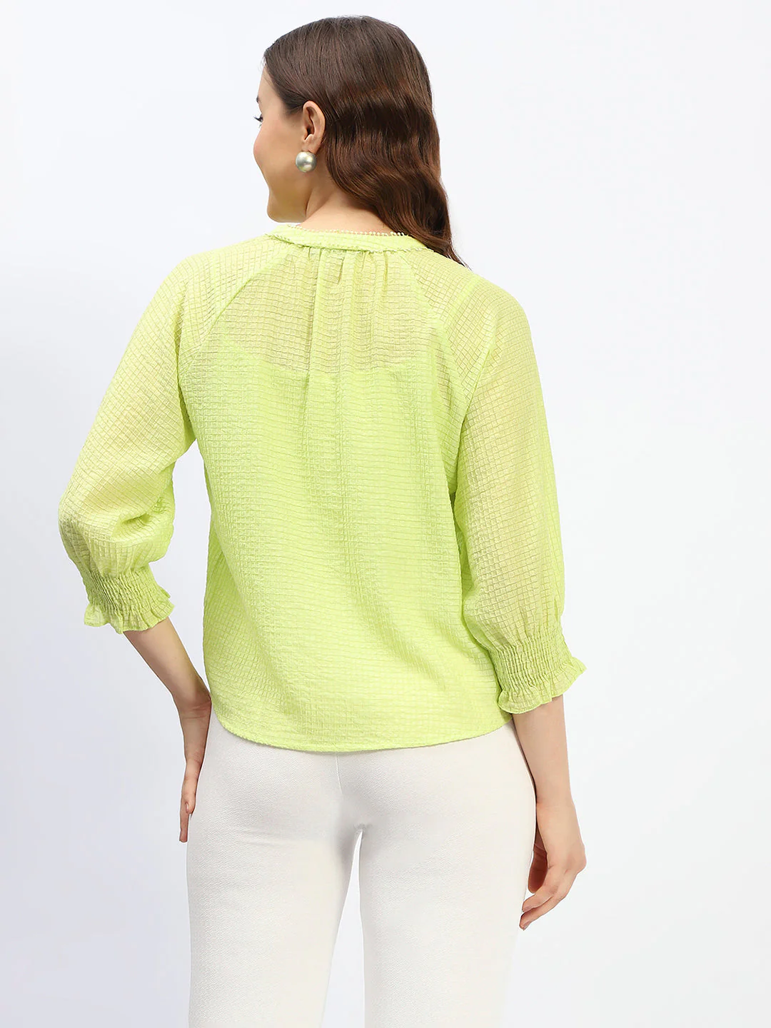 Madame Frill Sleeve Collared Neck Neon Tencel Top - Image 5
