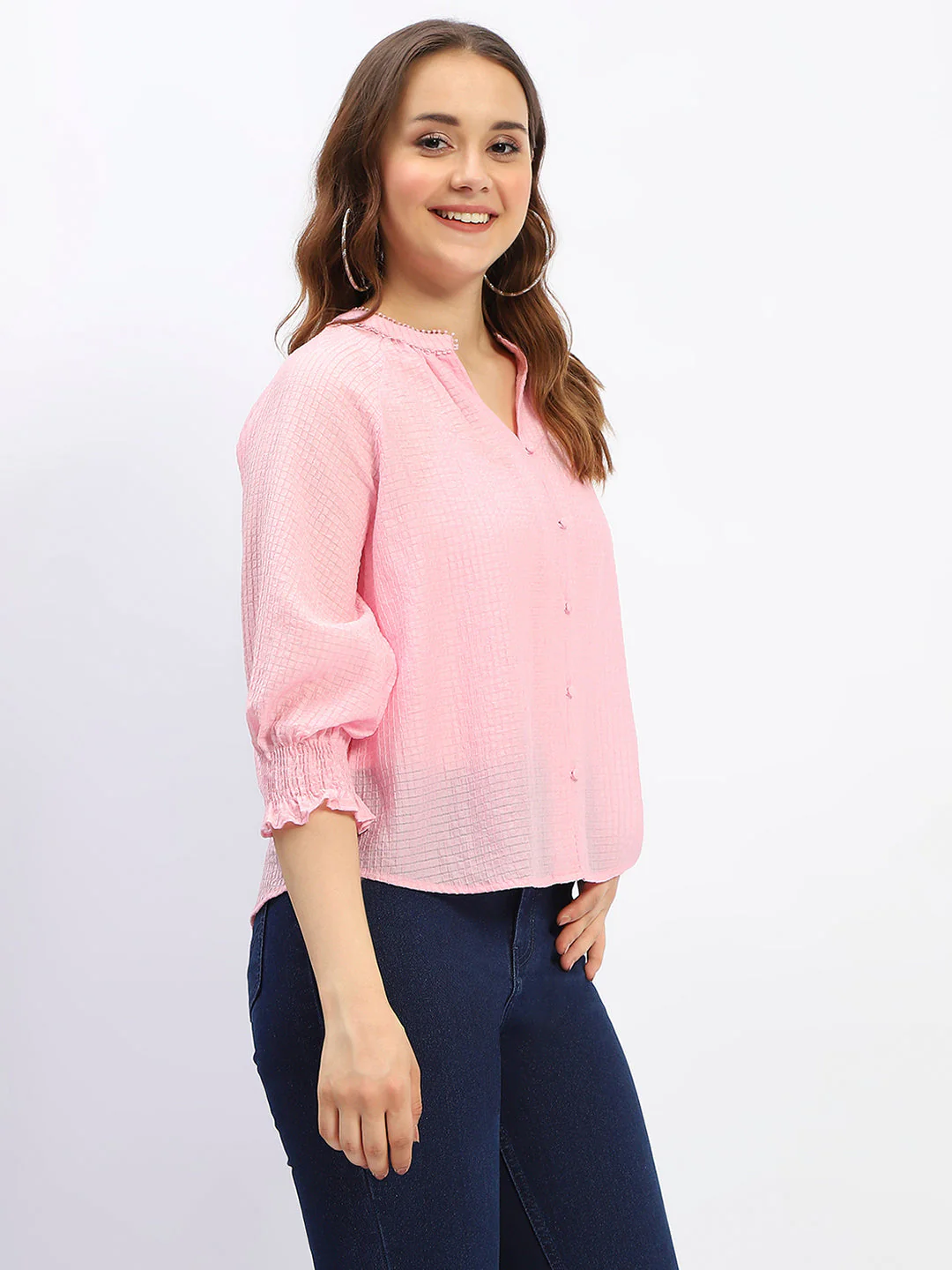 Madame Mandarin Neck Pink Tencel Top - Image 3