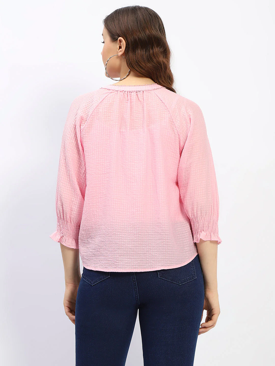 Madame Mandarin Neck Pink Tencel Top - Image 5