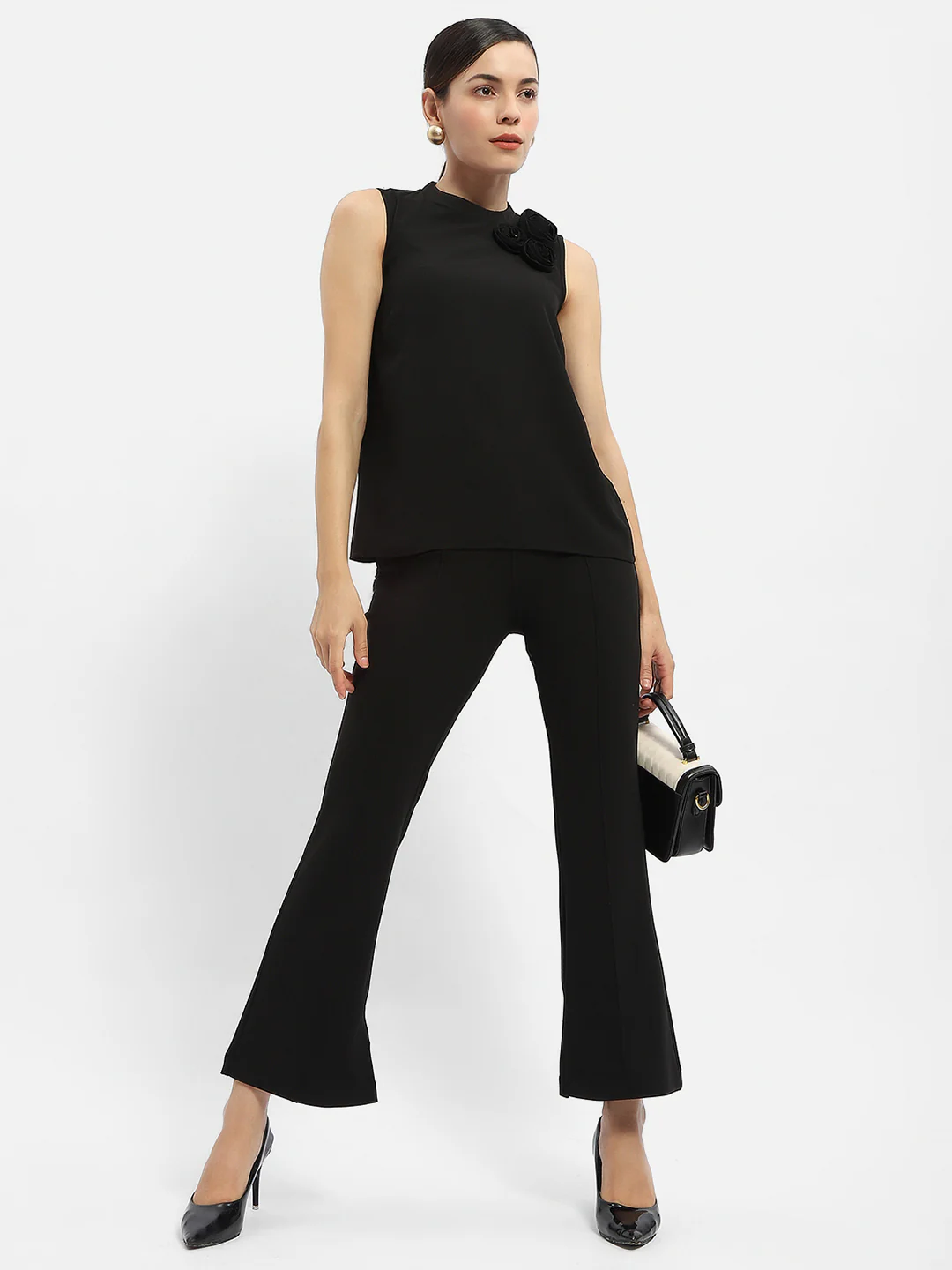 Madame Applique Adorned Black Shimmer Top - Image 2