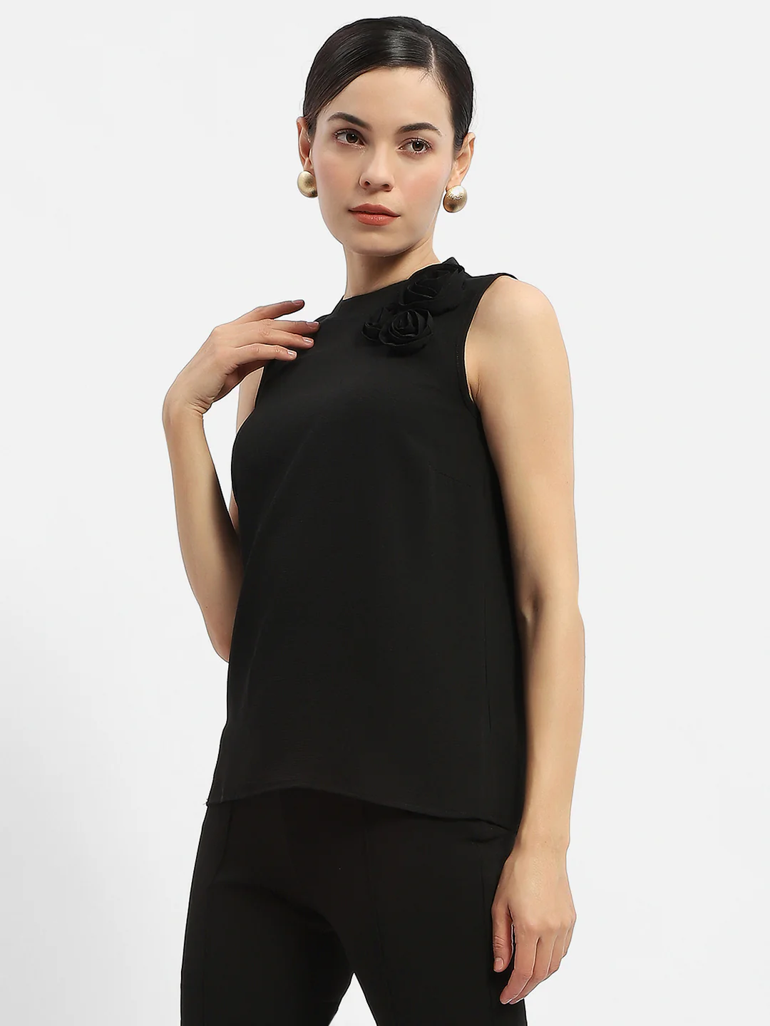 Madame Applique Adorned Black Shimmer Top - Image 4