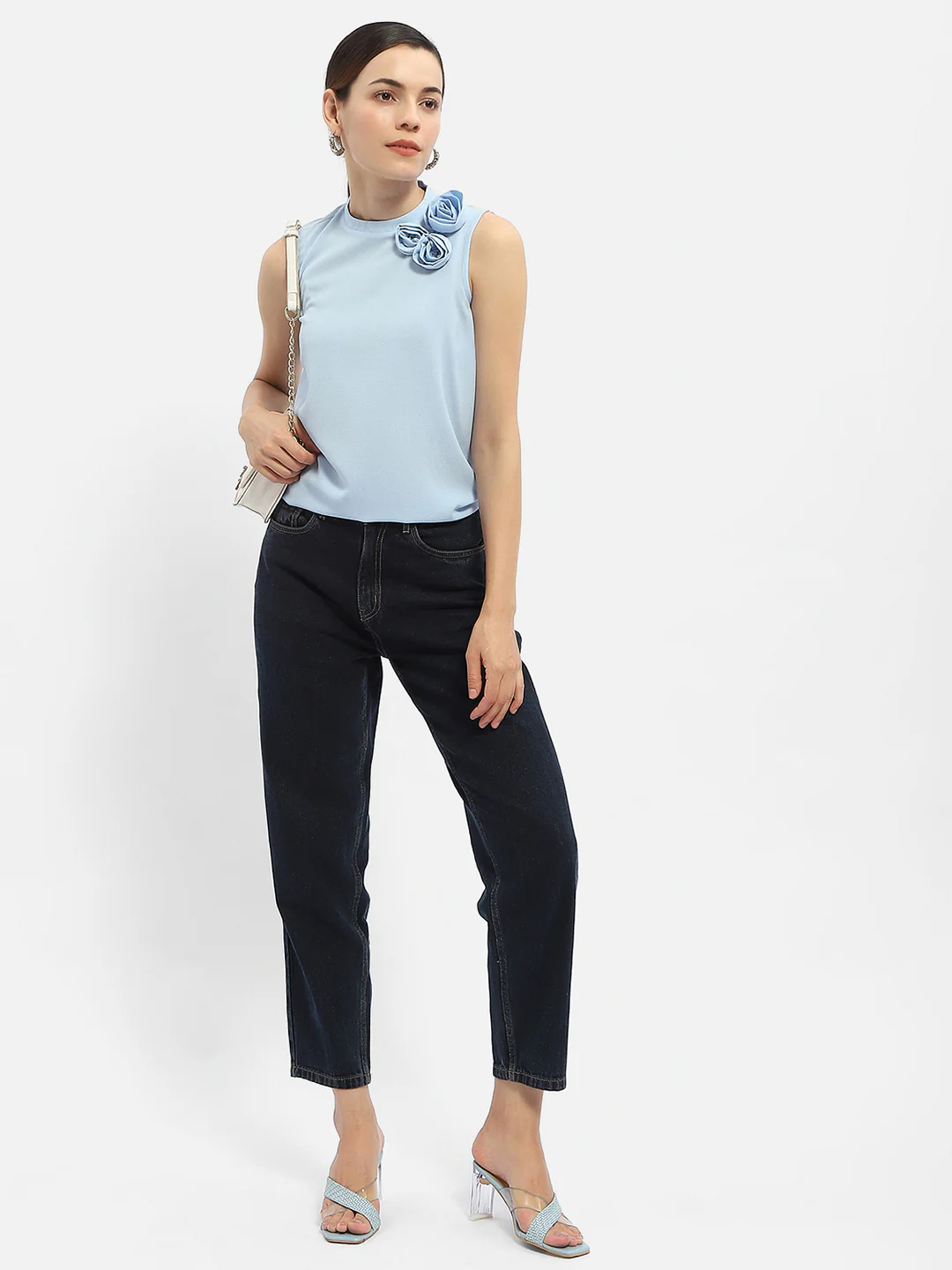 Madame Applique Adorned Blue Shimmer Top - Image 2