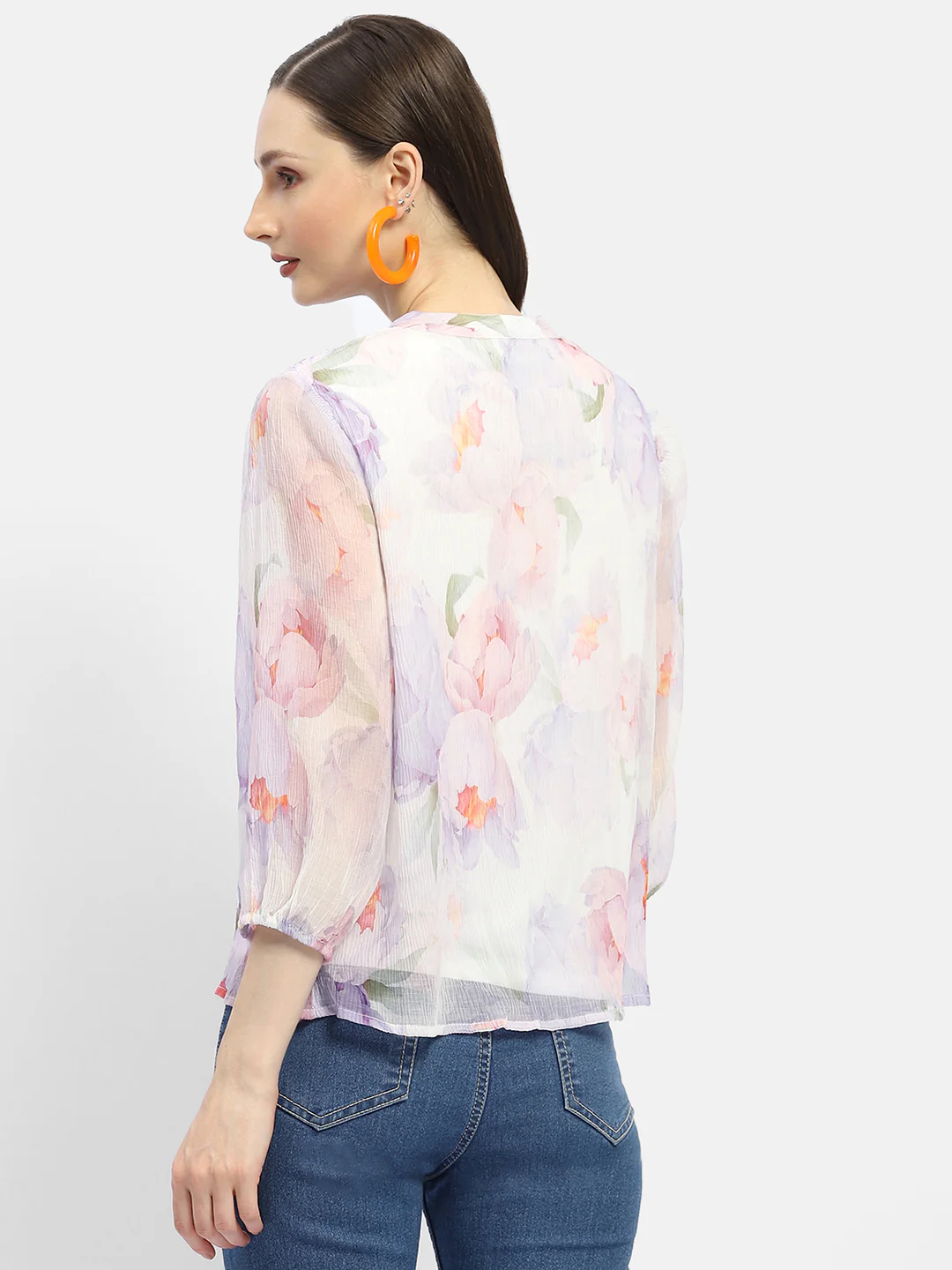 Madame Tie-Up Neck Off-White Floral Top - Image 6