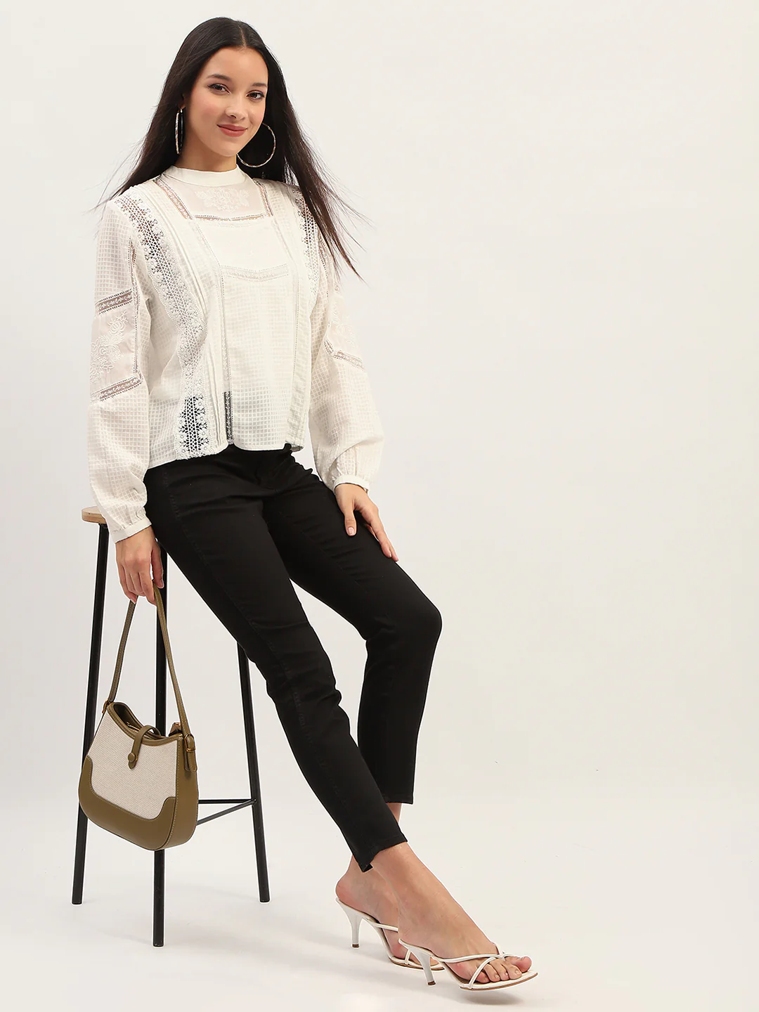 Madame Lace Detailing Solid White Top - Image 2