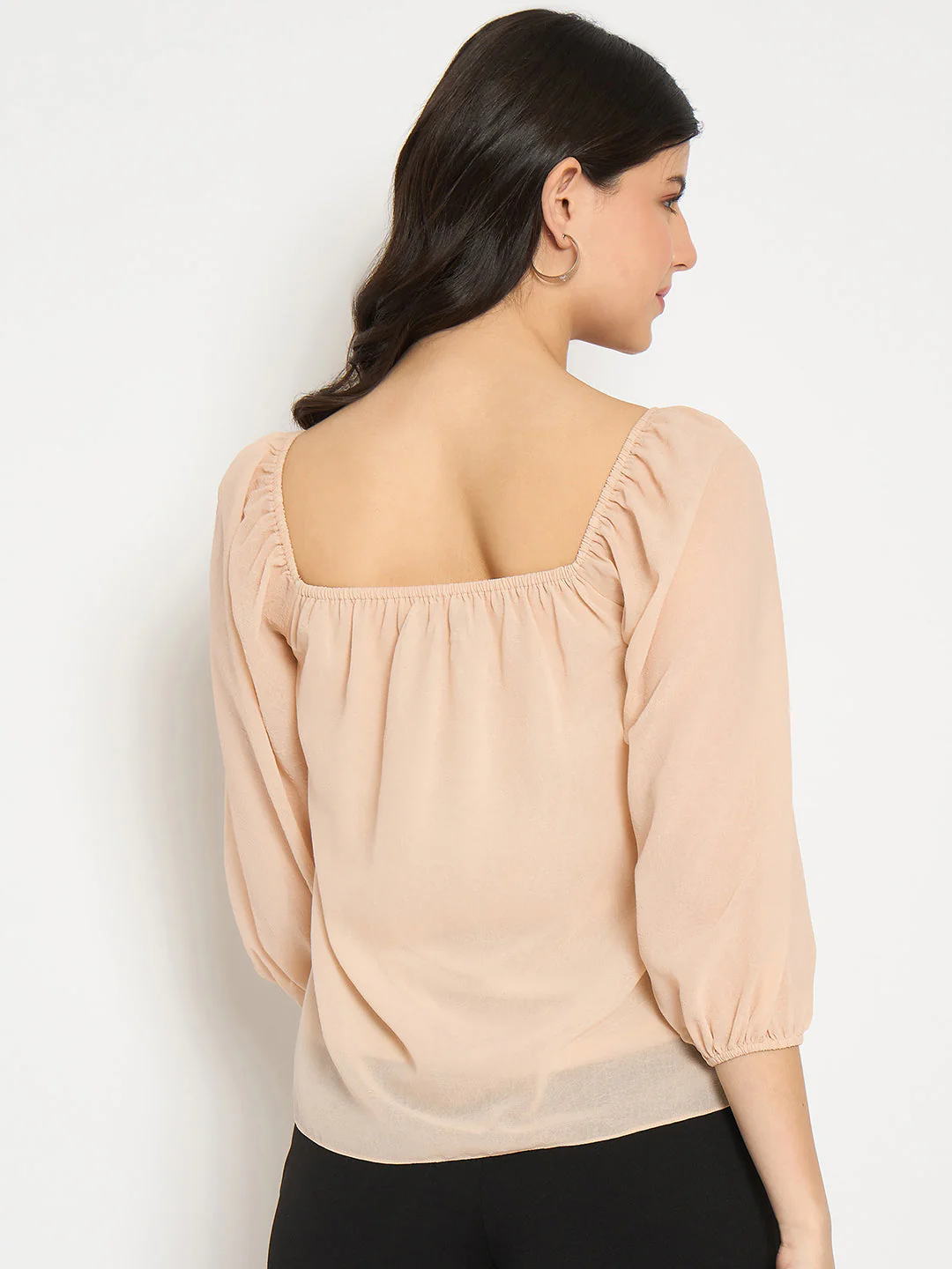 Madame Ruffle Detailed Square Neck Beige Top - Image 6