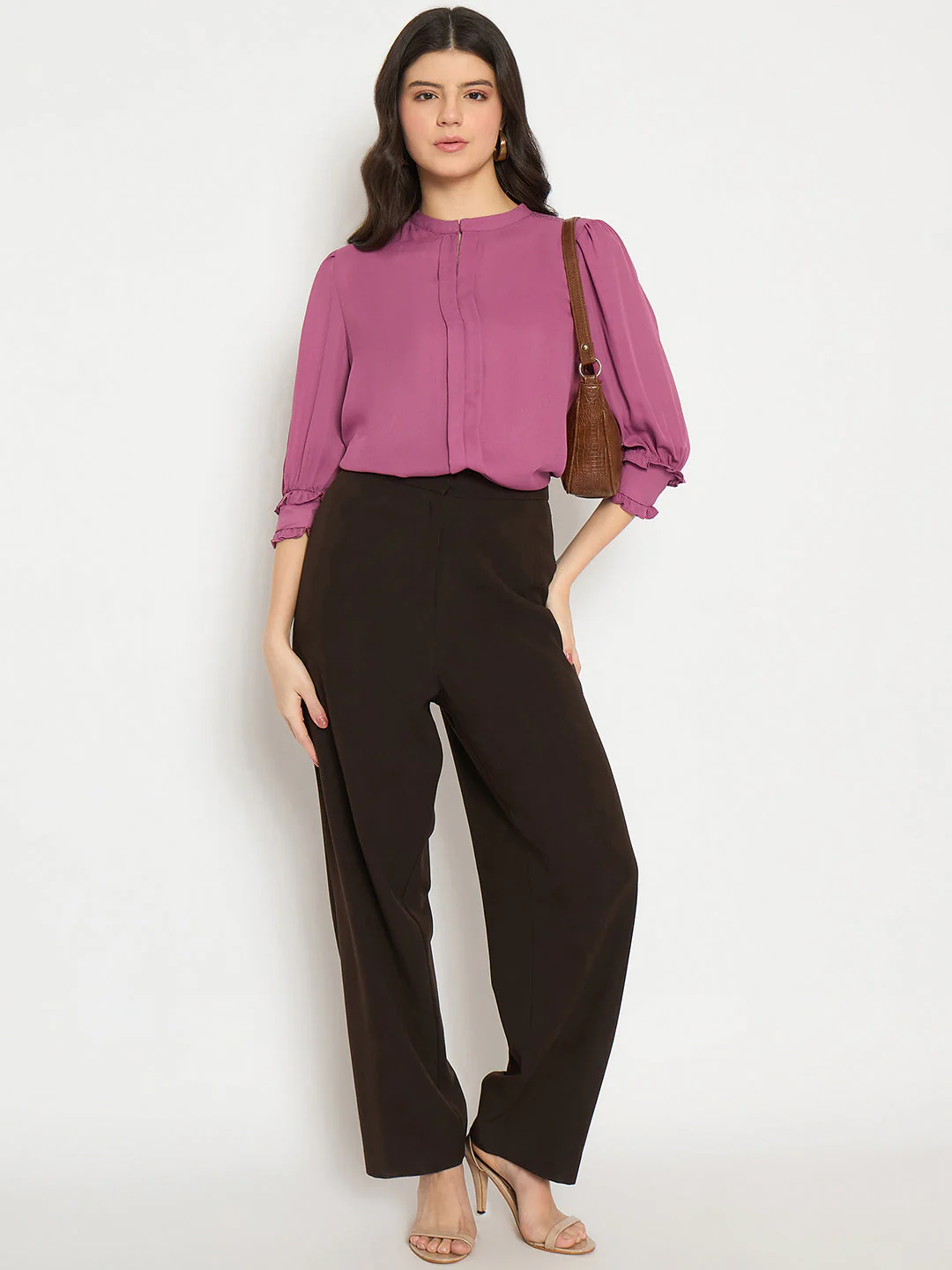 Madame Keyhole Neck Puff Sleeve Fuschia Top - Image 2