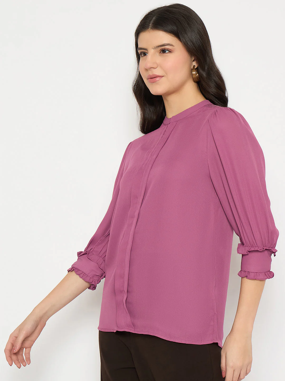 Madame Keyhole Neck Puff Sleeve Fuschia Top - Image 5