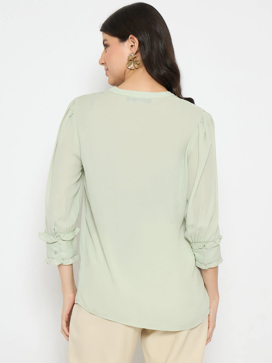 Madame Keyhole Neck Puff Sleeve Mint Green Top - Image 6