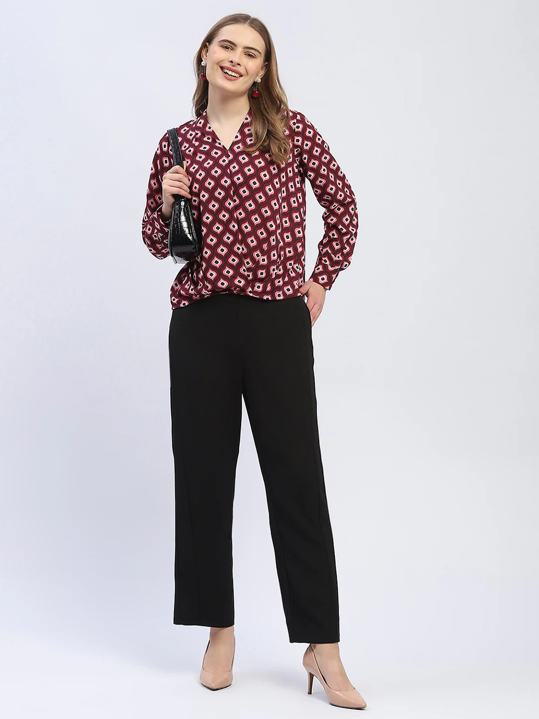 Madame Geometric Print Maroon Regular Top - Image 2