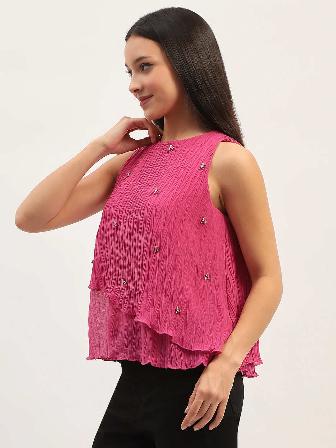 Madame Double Hem Embellished Pink Top - Image 5