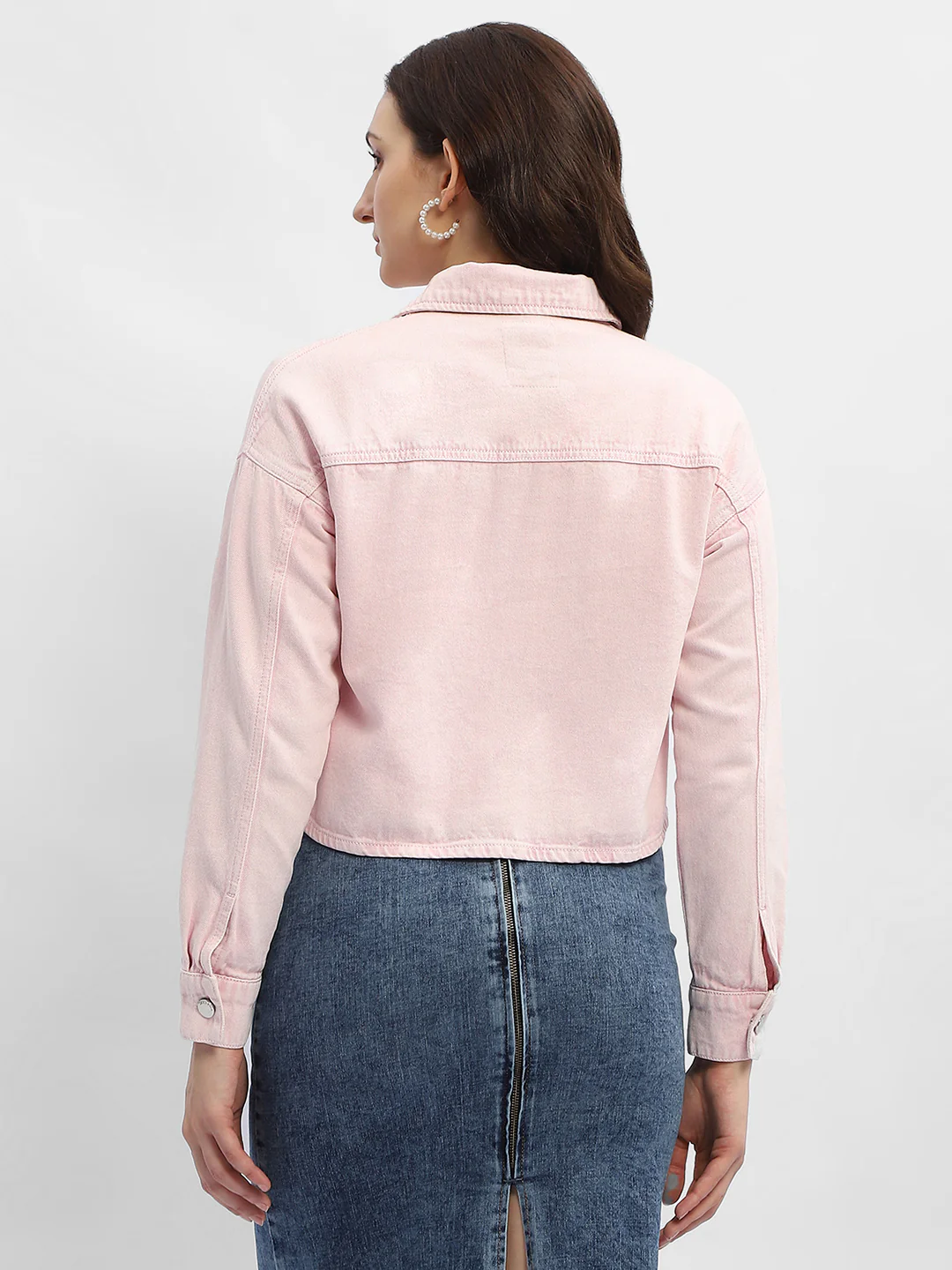 Madame Solid Pink Denim Jacket - Image 6