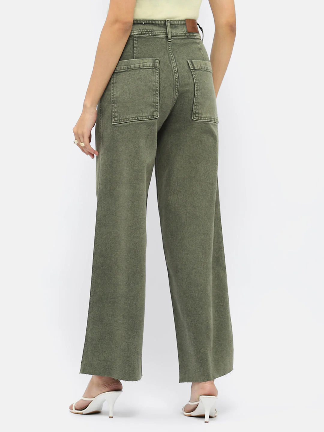 Madame Solid Olive Wide Leg Jeans - Image 3