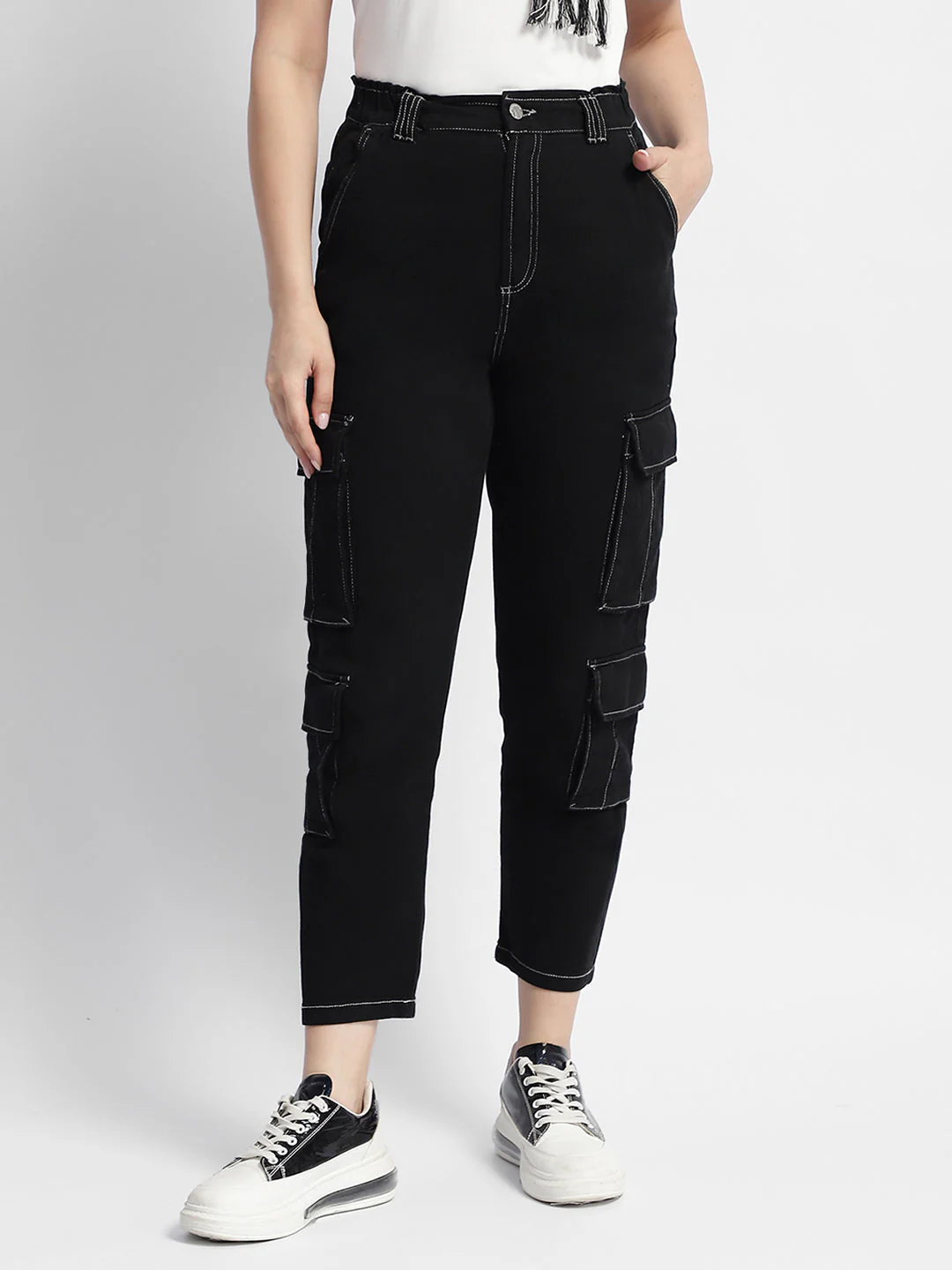 Madame Mid Rise Tapered Fit Black Cargo - Image 2
