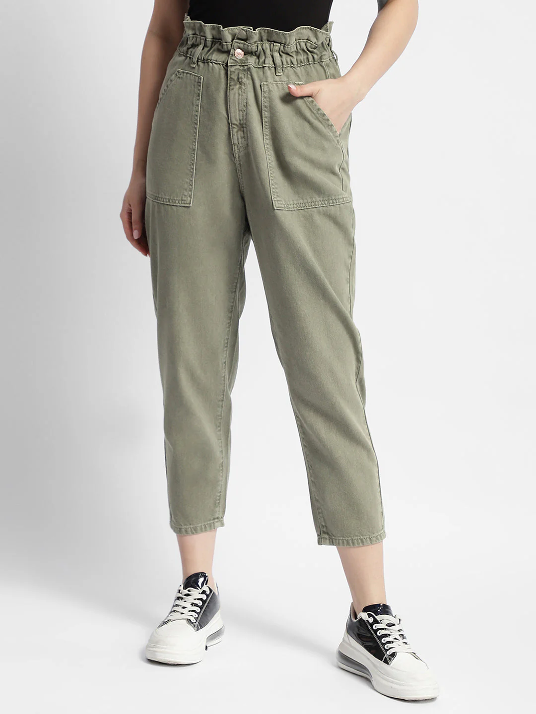 Madame Mid Rise Tapered Fit Olive Green Cargo - Image 2