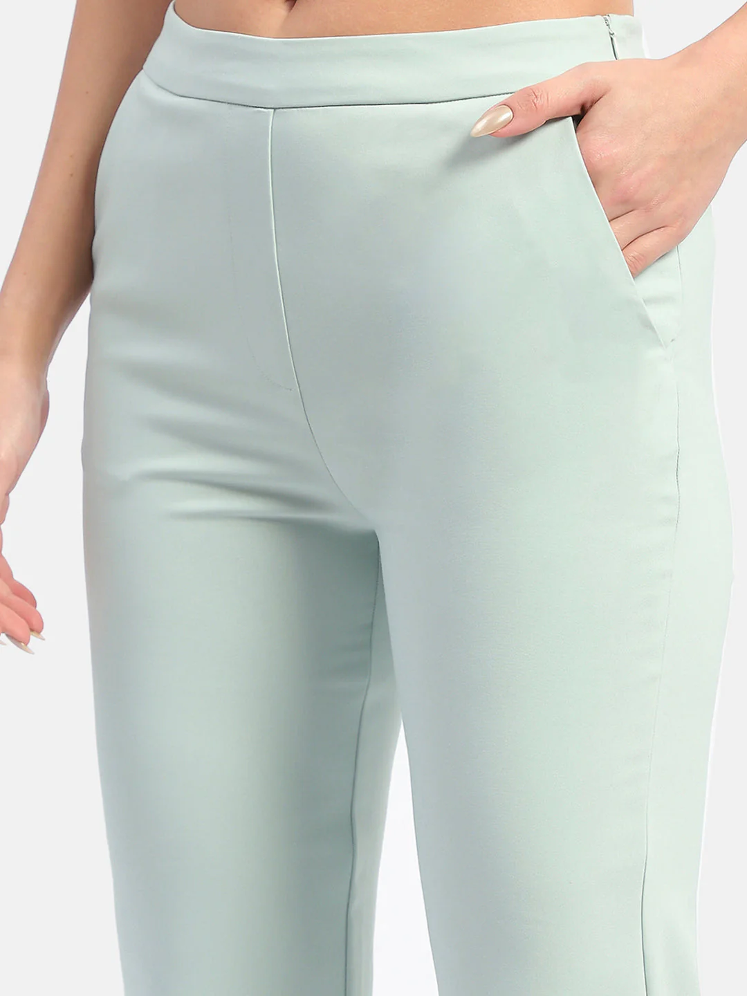 Madame Solid Green Flared Trousers - Image 2